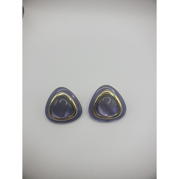 Vintage Earrings Pierced Stud Post Purple Gold Tone Jewelry Costume - Picture 8 of 12